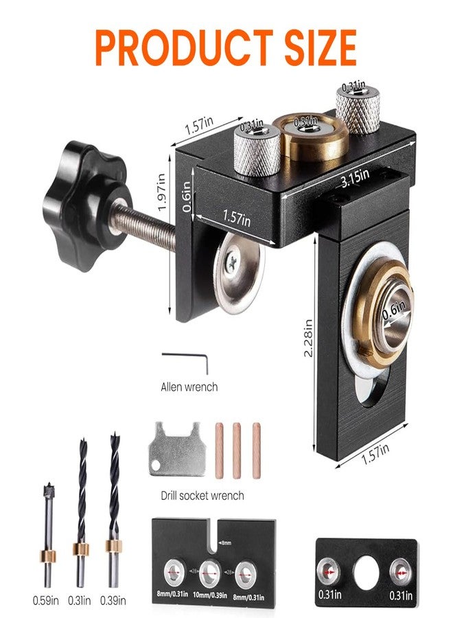 Serplex مجموعة أدوات حفر دبابيس الخشب Serplex® 3 في 1، طقم أدوات حفر ثقوب الجيب القابل للتعديل مع رؤوس حفر 8 مم/10 مم/15 مم، أداة تحديد مواقع دقيقة لتجميع الأثاث، للاستخدام المنزلي والمهني - Image 2